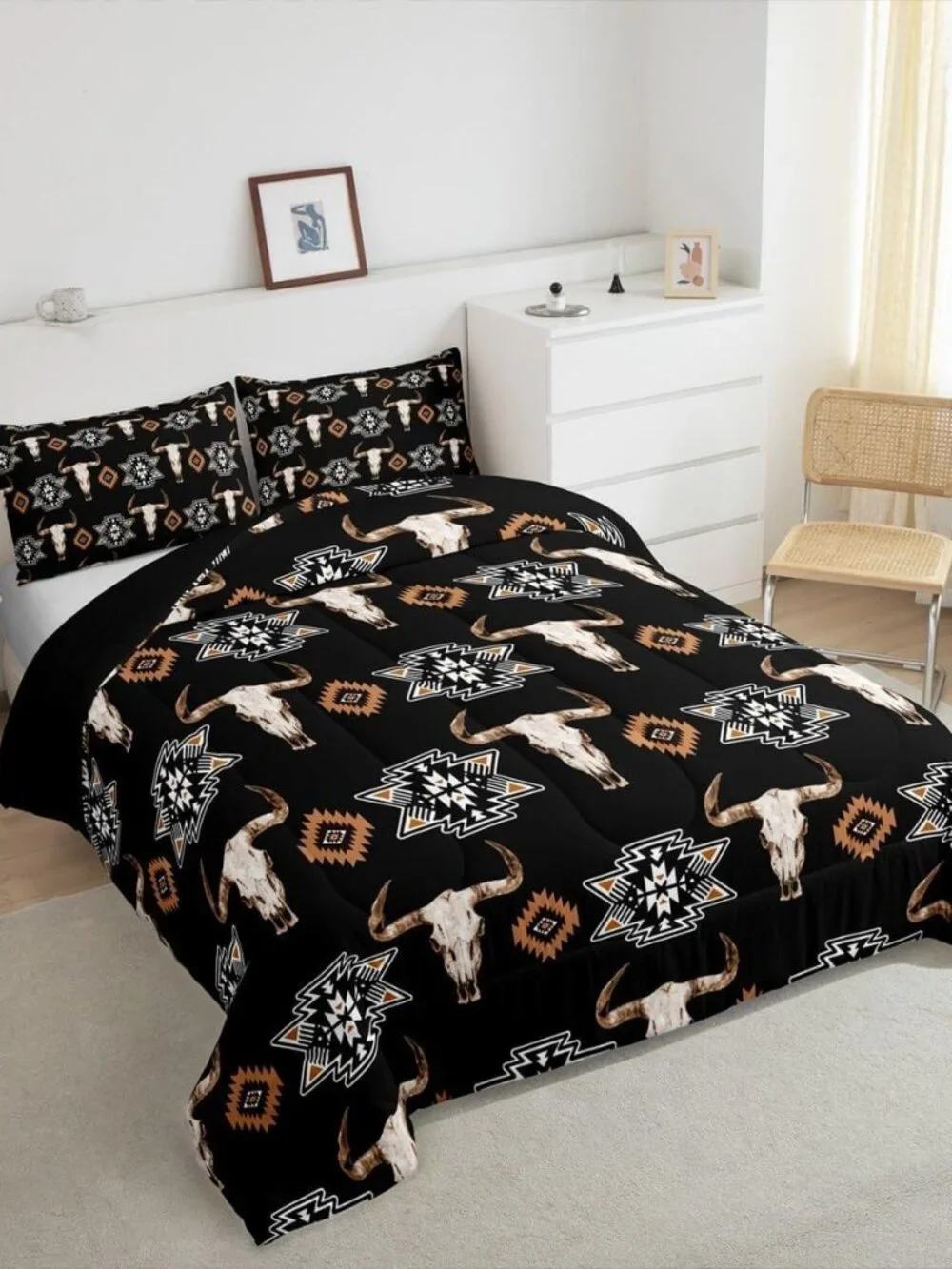 Bull Skull Bedding Set Boho Southwestern Comforter Set Twin,Kids Teens Adults Bo